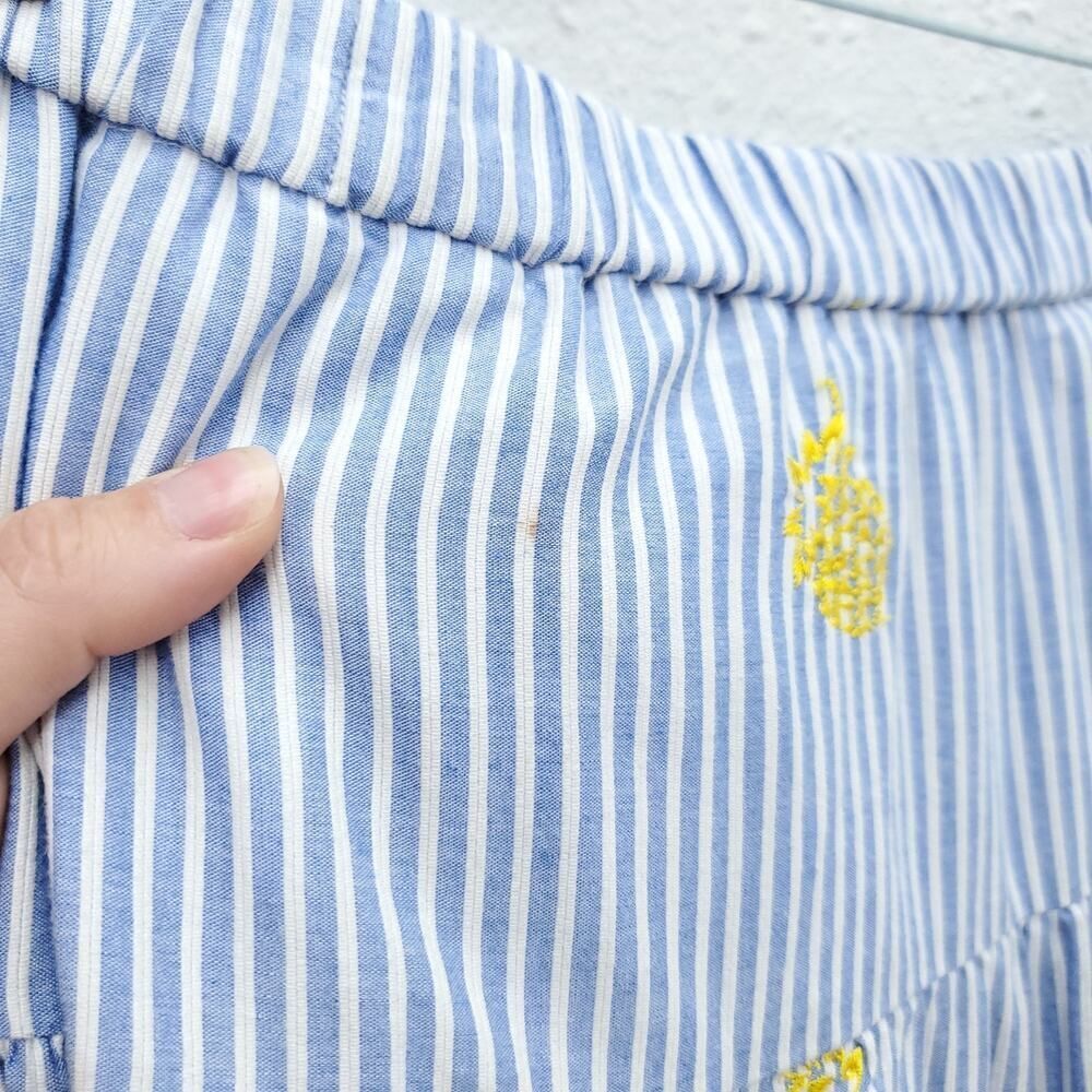 J. CREW Pinapple Embroidered Tiered Seersucker Pinstripe Lagenlook Midi Skirt - Picture 7 of 15